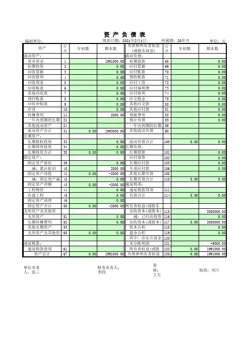 全面资产负债表格excel模版