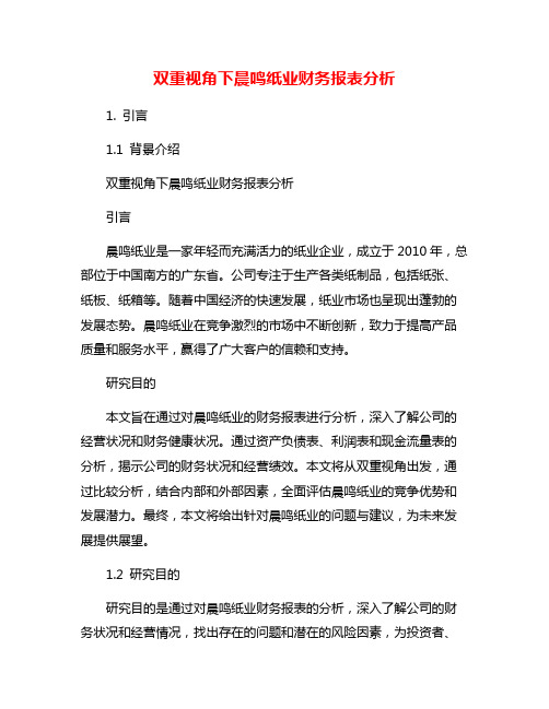 双重视角下晨鸣纸业财务报表分析