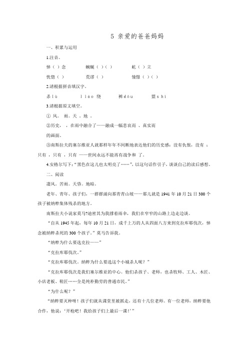 人教版八年级语文上册5.《亲爱的爸爸妈妈》同步练习.doc