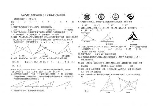 2015-2016学年新人教版八年级上期中考试数学试题