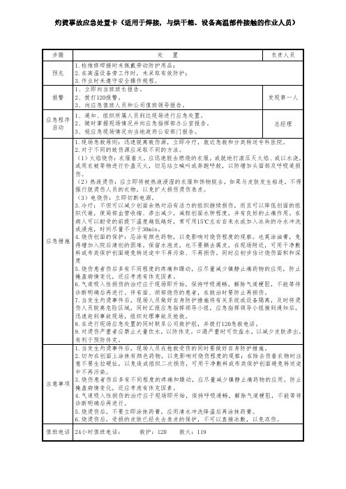 灼烫事故应急处置卡(适用于焊接,与烘干箱、设备高温部件接触的作业人员)