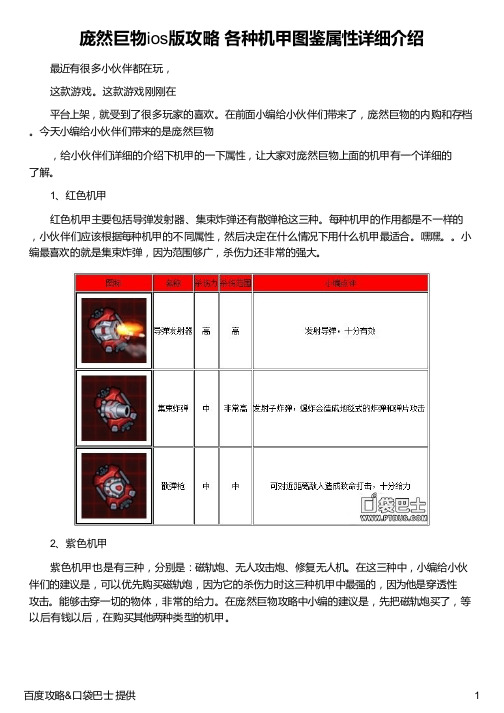 庞然巨物ios版攻略 各种机甲图鉴属性详细介绍