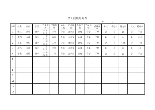 员工岗位技能矩阵图样板