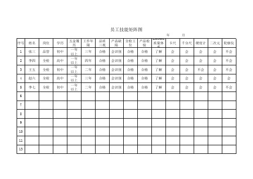 员工岗位技能矩阵图样板