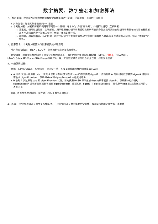 数字摘要、数字签名和加密算法