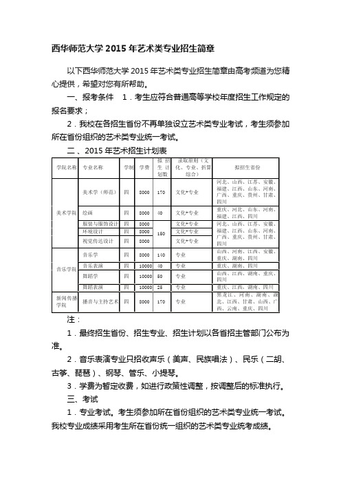 西华师范大学2015年艺术类专业招生简章