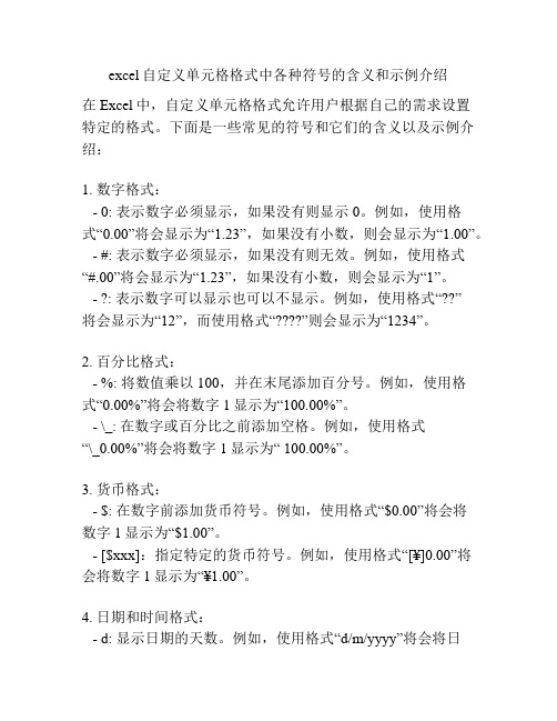 excel自定义单元格格式中各种符号的含义和示例介绍