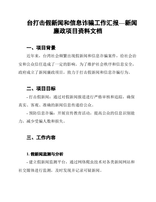 台打击假新闻和信息诈骗工作汇报—新闻廉政项目资料文档