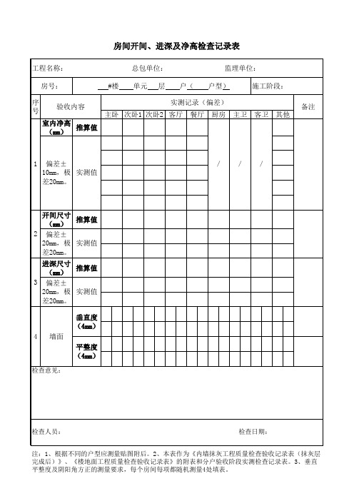 房间开间进深及净高检查记录表