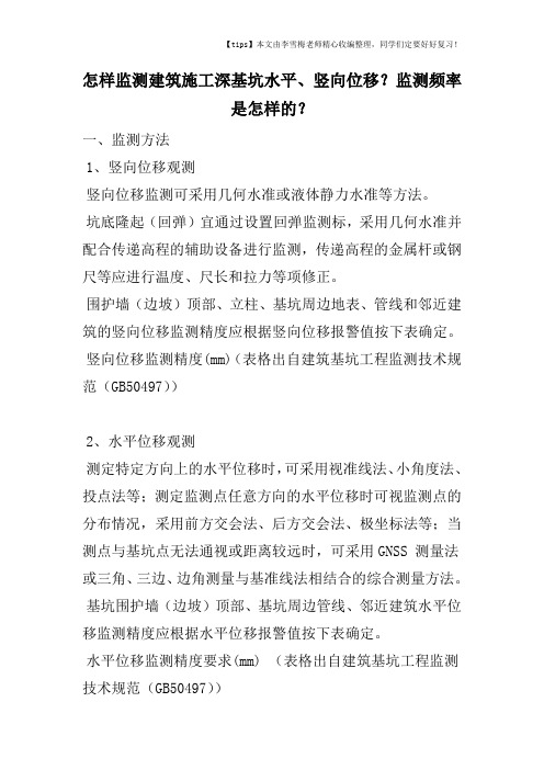 怎样监测建筑施工深基坑水平、竖向位移？监测频率是怎样的？