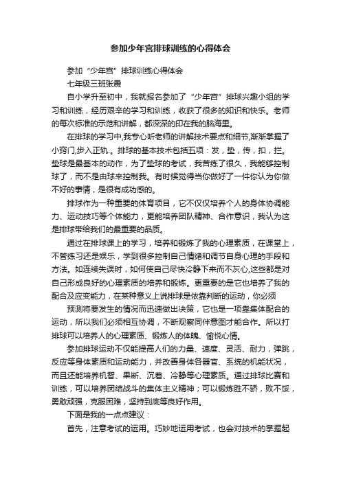 参加少年宫排球训练的心得体会