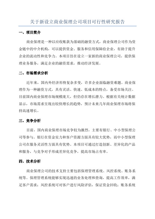 关于新设立商业保理公司项目可行性研究报告