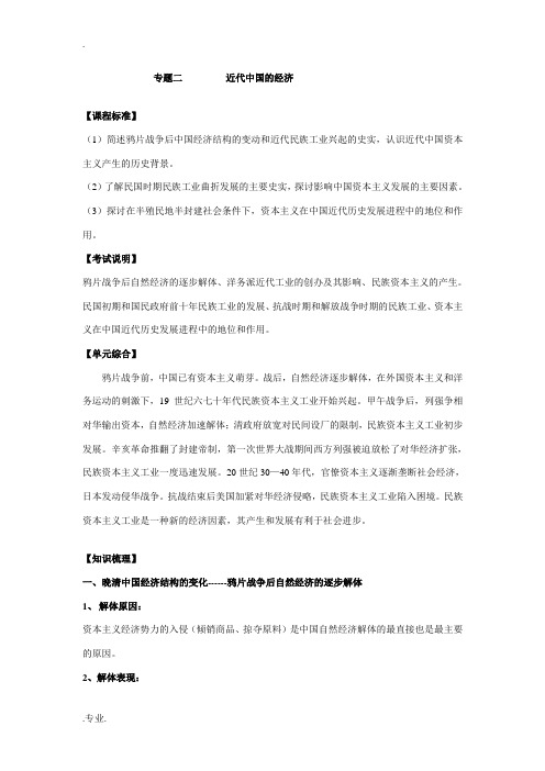 高考历史复习专题二 近代中国的经济人民版必修二