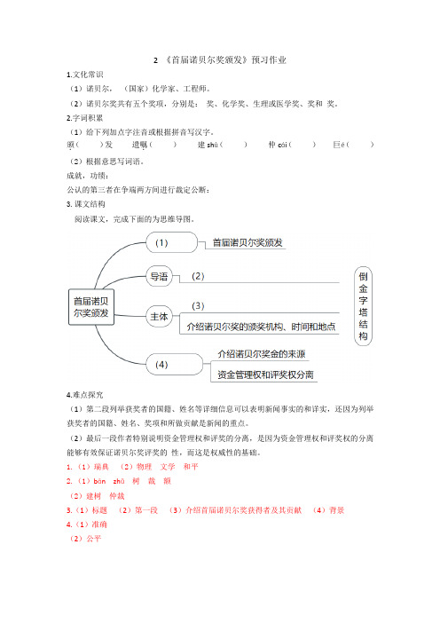 2 《首届诺贝尔奖颁发》预习作业