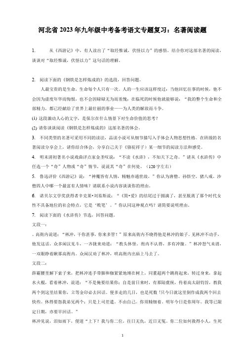 河北省2023年九年级中考备考语文专题复习：名著阅读题(含解析)