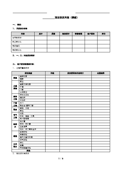 项目投诉月报(模板)