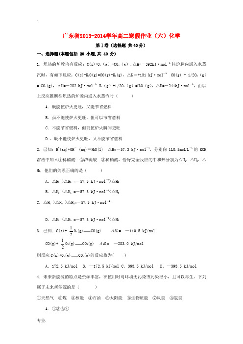 广东省2013-2014学年高二化学寒假作业(六)