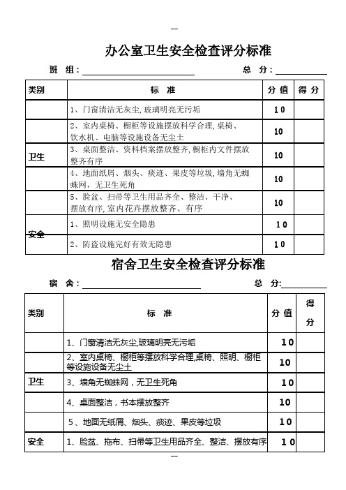 办公室卫生安全检查评分标准