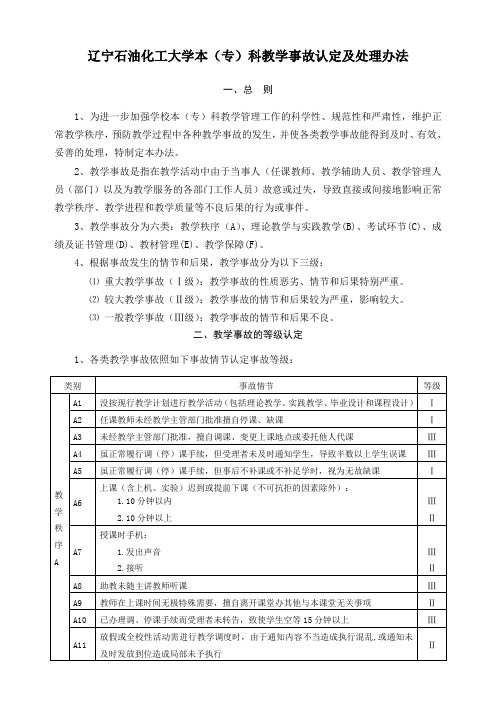 辽宁石油化工大学本专科教学事故认定及处理办法