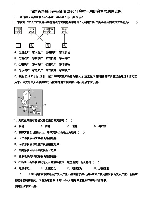 福建省泉州市达标名校2020年高考三月仿真备考地理试题含解析