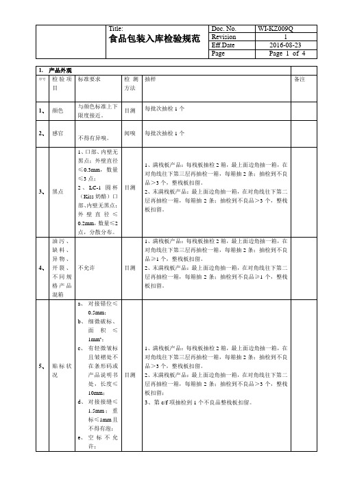 食品包装产品入库检验规范