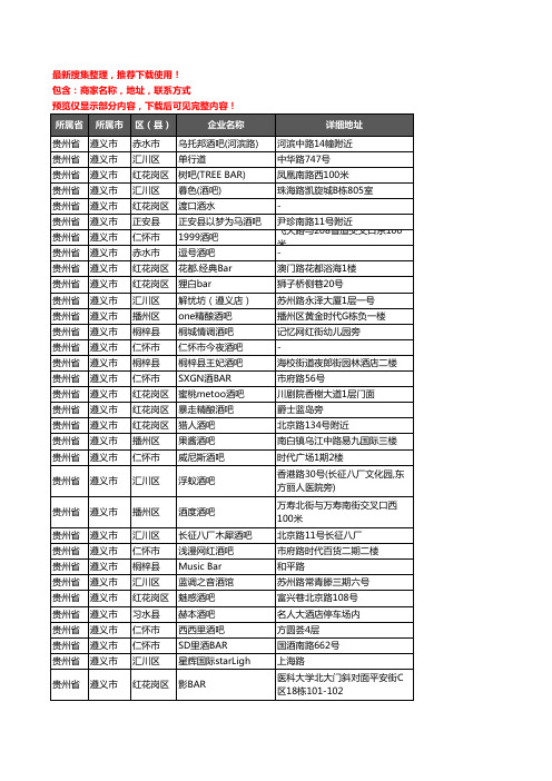 新版贵州省遵义市酒吧企业公司商家户名录单联系方式地址大全252家