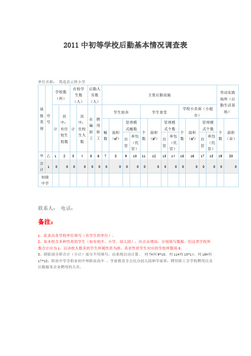 2011中初等学校后勤基本情况调查表doc