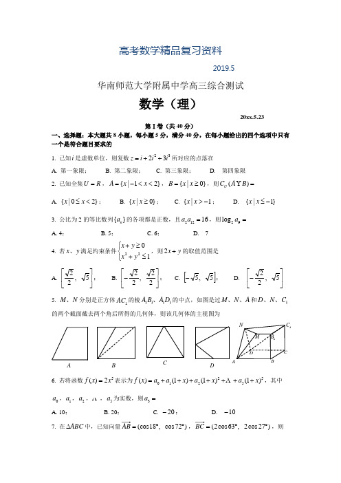 2019年5月23日华南师范大学附属中学高三综合测试理科数学试卷