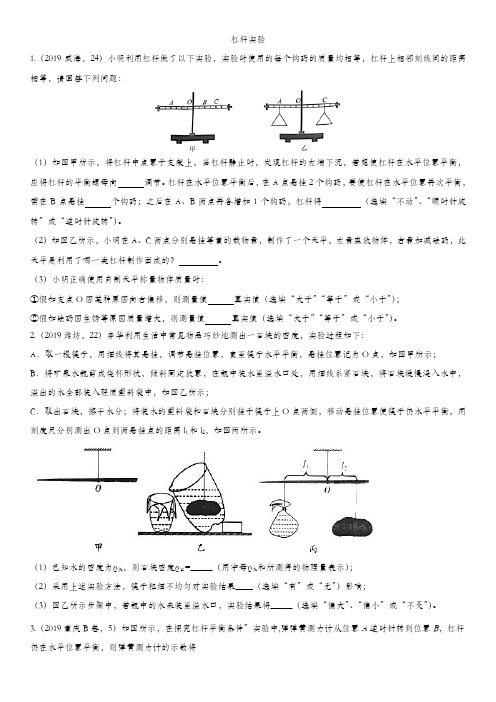 中考物理(真题版)专题练习题：杠杆实验