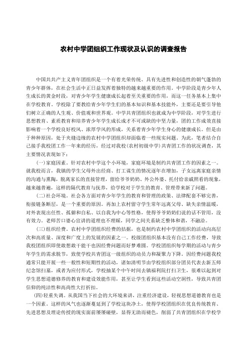 农村中学团组织工作现状及认识的调查报告
