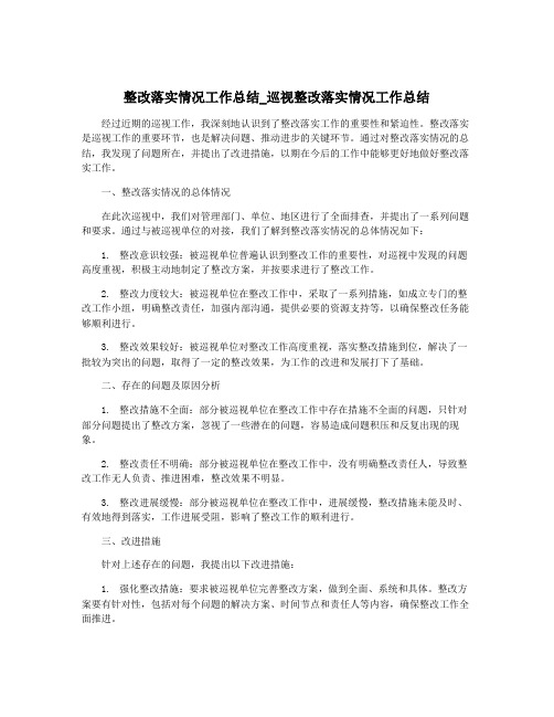 整改落实情况工作总结_巡视整改落实情况工作总结