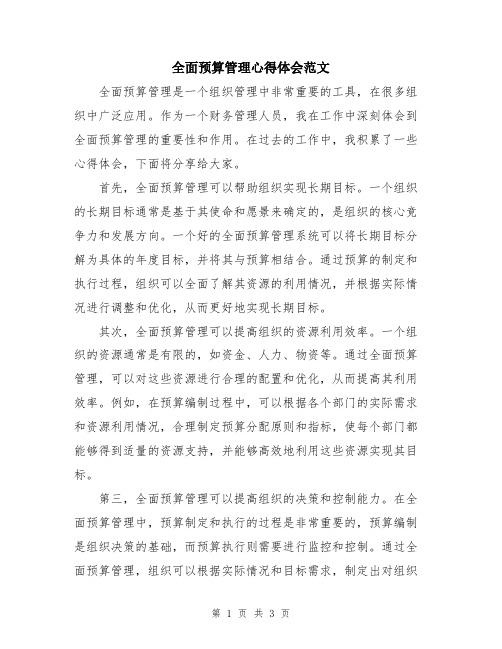 全面预算管理心得体会范文