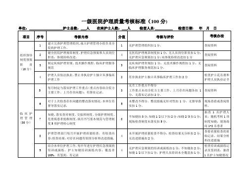 一级医院护理质量考核标准