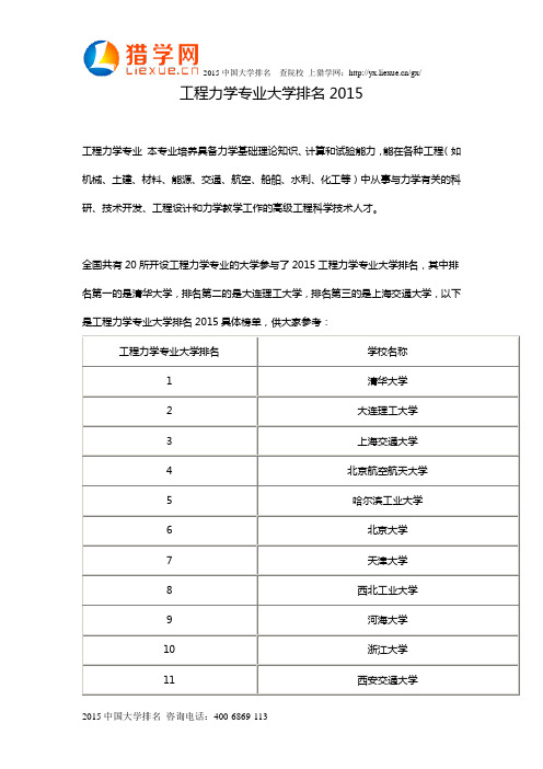 工程力学专业大学排名