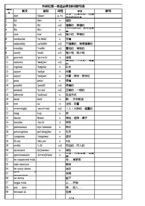 外研版-高中英语单词表-必修二默写-完全纠正打印版by小恐龙