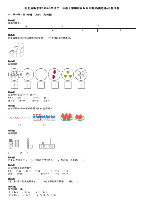 河北省衡水市2024小学语文一年级上学期部编版期末测试(摸底卷)完整试卷