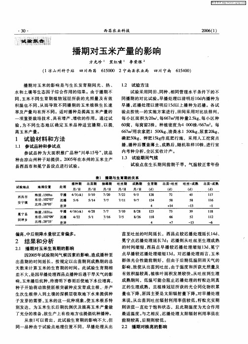 播期对玉米产量的影响