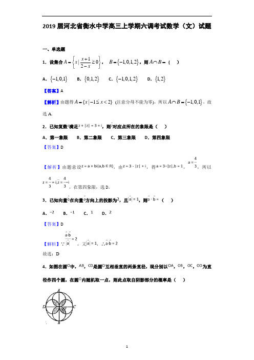 2019届河北省衡水中学高三上学期六调考试数学(文)试题(解析版)