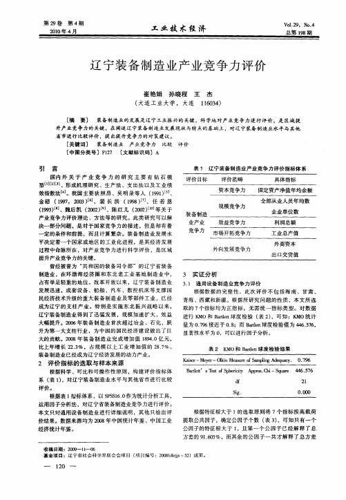 辽宁装备制造业产业竞争力评价