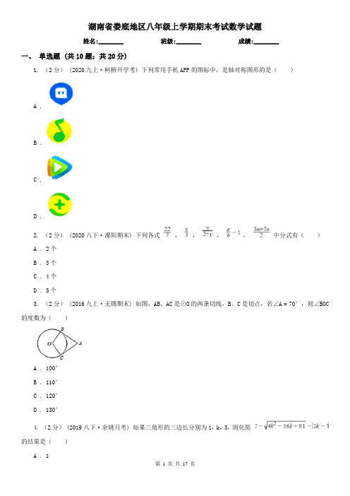 湖南省娄底地区八年级上学期期末考试数学试题