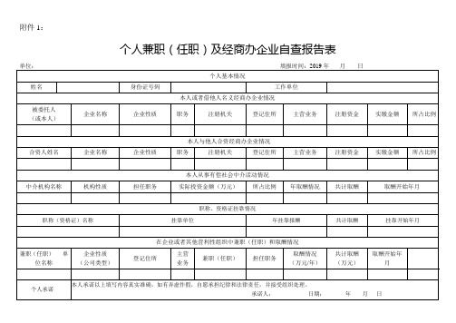 个人兼职(任职)及经商办企业自查报告表