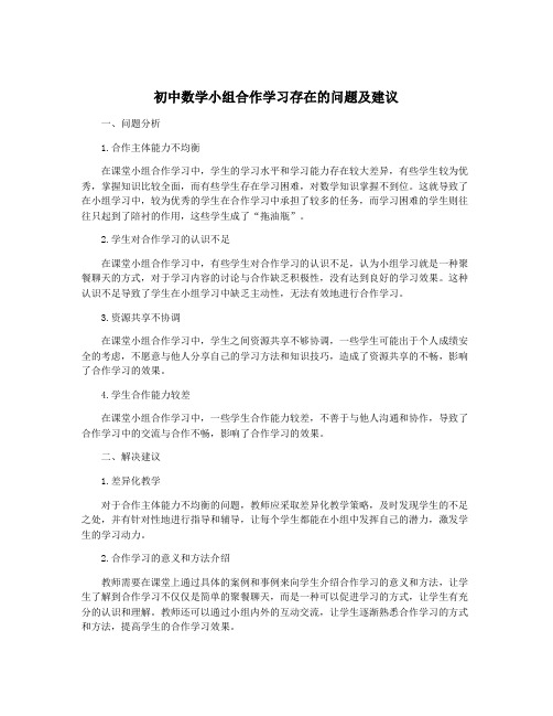 初中数学小组合作学习存在的问题及建议