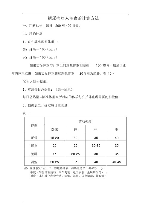 糖尿病病人主食的计算方法