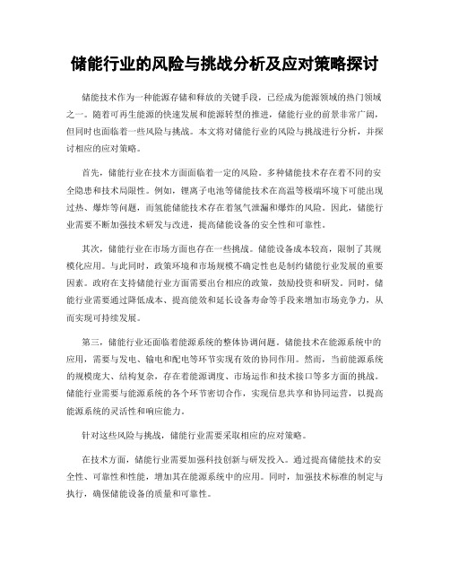 储能行业的风险与挑战分析及应对策略探讨