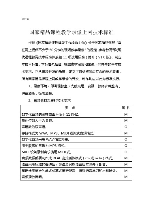 国家精品课程教学录像上网技术标准