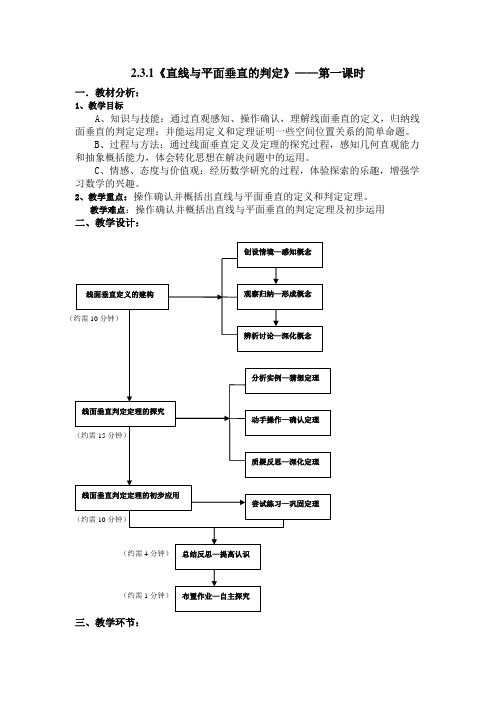 参赛一等奖教案,非常实用!直线与平面垂直的判定教案