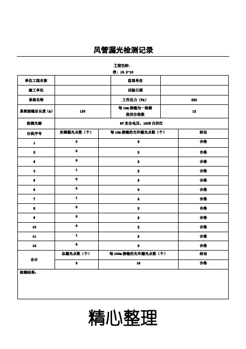 风管漏光试验记录