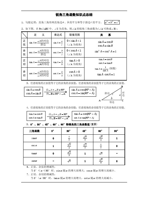 初中三角函数知识点总结及中考真题讲解