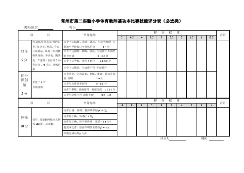 常州第二实验小学体育教师基功本比赛技能评分表必选类