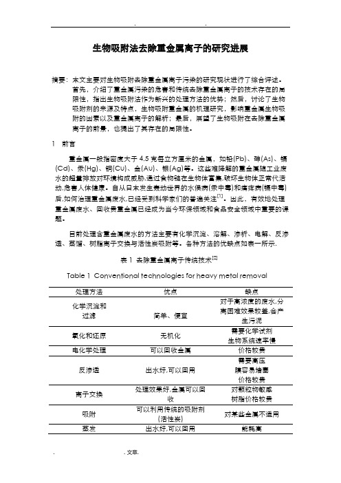 生物吸附法去除重金属离子的研究报告进展